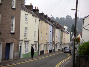 Street with coloured houses in Chepstow